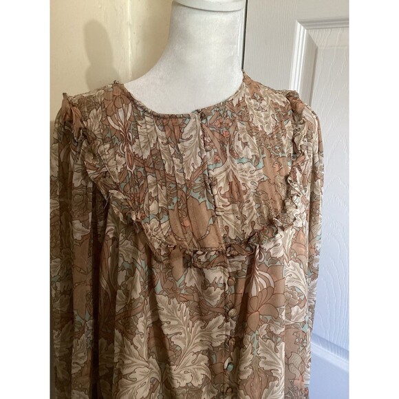 Bishop & Young Tan Floral Sheer Long Sleeve Blouse Boho Peasant S - Picture 2 of 6